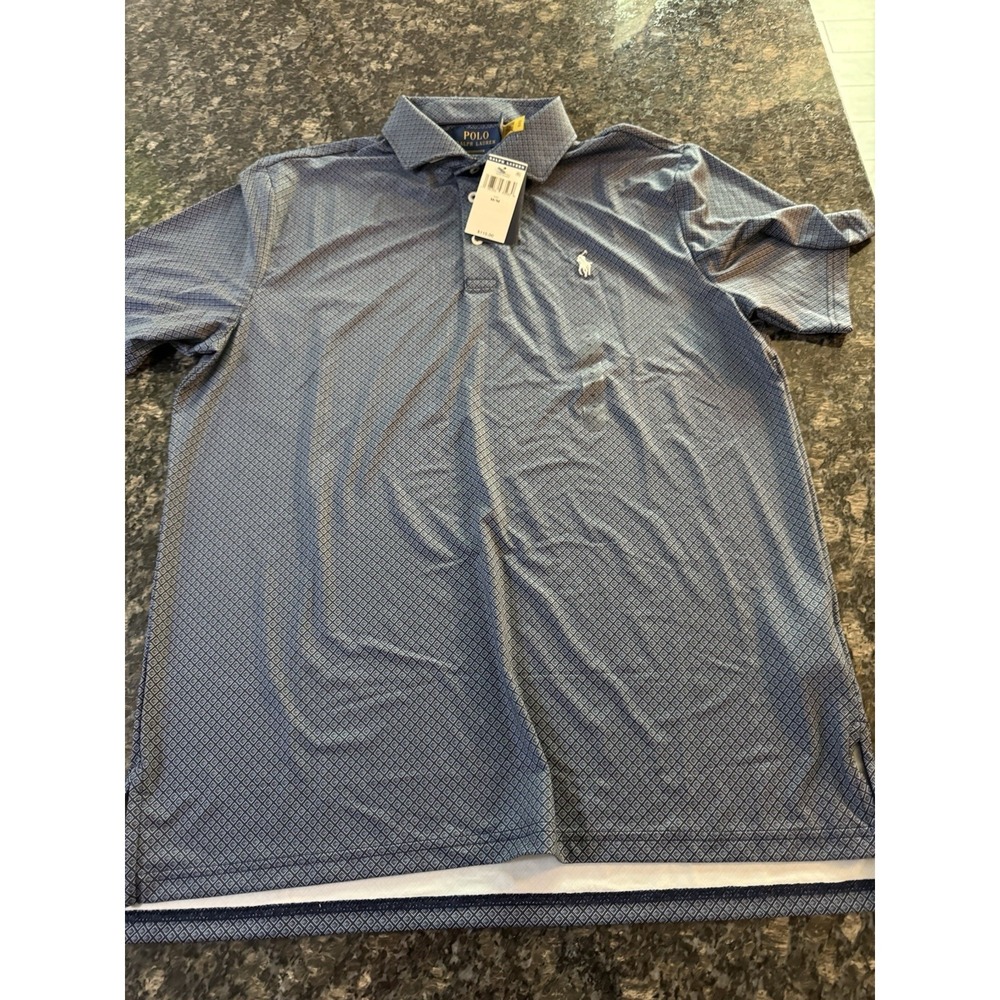 Polo Ralph Lauren New Slim Fit Navy Diamond Polo Shirt Sz M. Collared Button